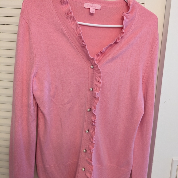 Pink Ruffled Cardigan Sweater - Picture 1 of 3